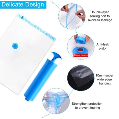 Vacuum Storage Bags with Suction Pump & Shirt clips - Vacuum Bags - Big Capacity Vacuum Seal Bags for Travel Clothes Blankets Pillows, Compression Bags | Space Saver Vacuum Storage Bags (5 Pcs Set) - Image 7