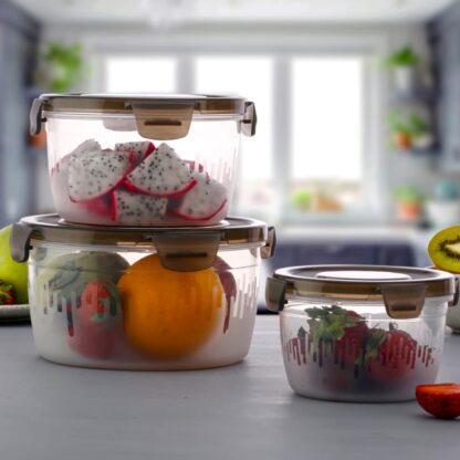 Plastic Food Storage Container with Air Tight Lid Kitchen Food Container Meat Box Fridge and Freezer Storage Boxes Bowl, 1800ML, 1200ML, 600ML Approx, (3 Pcs Set) - Image 3