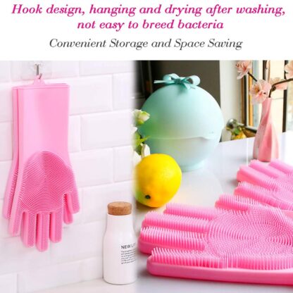 Dishwashing Gloves with Scrubber| Silicone Cleaning Reusable Scrub Gloves for Wash Dish Kitchen| Bathroom| Pet Grooming Wet and Dry Glove (1 Pair, 250 Gm) - Image 5