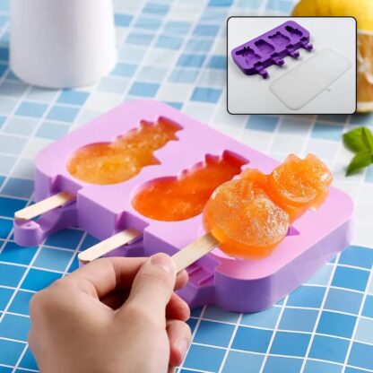 Silicone Popsicle Molds Ice Cream Pop Molds 4 Cavities with Lids 50 Pack Sticks for Kids Ice cube Maker Easy Release - Image 3