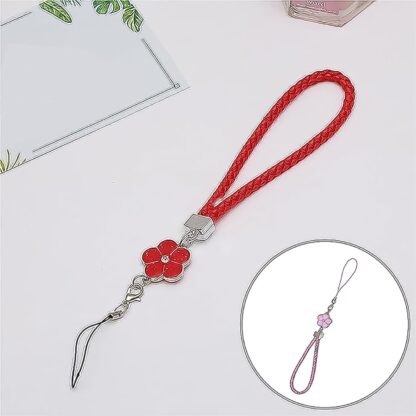 Flower Shape metal alloy pendant Nylon Braided leather hand strap lanyard phone (1 Pc / Multicolor) - Image 4