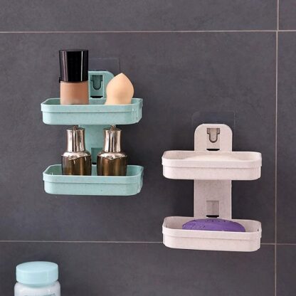 Adhesive Sticker Soap 2 Layer Dish Holder Wall Mounted Bathroom Shower Soap Holder Saver Box Storage Organizer Rack, ABS Plastic (Double Layers / 2 pcs set) - Image 5