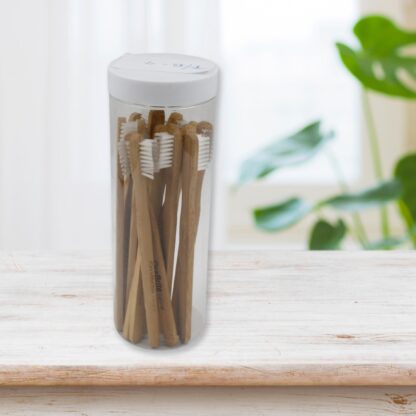 Bamboo Wooden Toothbrush Soft Toothbrush Wooden Child Bamboo Toothbrush Biodegradable Manual Toothbrush for Adult, Kids (15 pcs set / With Round Box) - Image 3