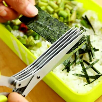 Herb Cutter Scissors 5 Blade Scissors Kitchen Multipurpose Cutting Shear with 5 Stainless Steel Blades & Safety Cover & Cleaning Comb Cilantro Scissors Sharp Shredding Shears Herb Scissors Set - Image 3