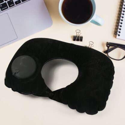 8512 3 in 1 Comfortable Travel Sleeping Kit, Neck Pillow, Eye Mask & Ear Plug Set Inflatable Plane Sleeping Pillow Head Neck Support Pillows for Travel Airplane Office, Black - Image 5