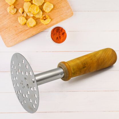 High Grade Stainless Steel Potato Masher Paubhaji / Pav Bhaji Masher with Wooden handle (1 Pc) - Image 6