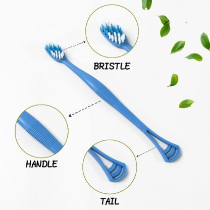 2-in-1 Tooth Brush with Tongue Scraper, Soft Bristle & Long Handle (8Pcs) Soft Toothbrush - Image 5