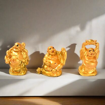 Golden Laughing Buddha Set Of Six Pieces Statue For Happiness, Wealth & Good luck Decor For Wealth and Success (6 Pcs Set) - Image 5