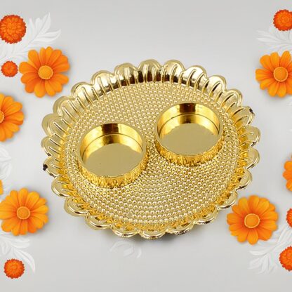 Round Shape Special Puja Thali, Kumkum Thali Holder (1 Pc / Big) - Image 6