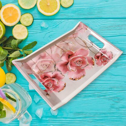 Plastic Rectangular Shape Flower Printed Design Serving Tray 3 pcs Home and Kitchen Use (3 pcs set) - Image 6