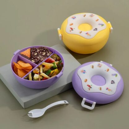 Donut Shaped Double Insulated 3 Compartment Lunch Box (1 Pc / Mix Color) - Image 8