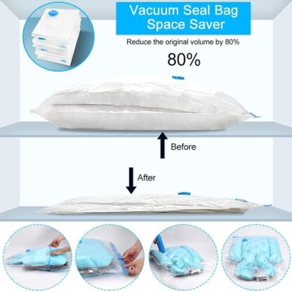 Vacuum Storage Bags with Suction Pump & Shirt clips - Vacuum Bags - Big Capacity Vacuum Seal Bags for Travel Clothes Blankets Pillows, Compression Bags | Space Saver Vacuum Storage Bags (5 Pcs Set) - Image 8