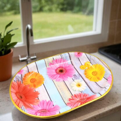 Plastic Flower Printed Design Serving Tray (3 Pcs Set / Mix Color) - Image 8