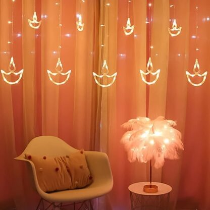 12 Diya Curtain String Lights, Window Curtain Lights with 8 Flashing Modes Decoration Light (White Color) - Image 6