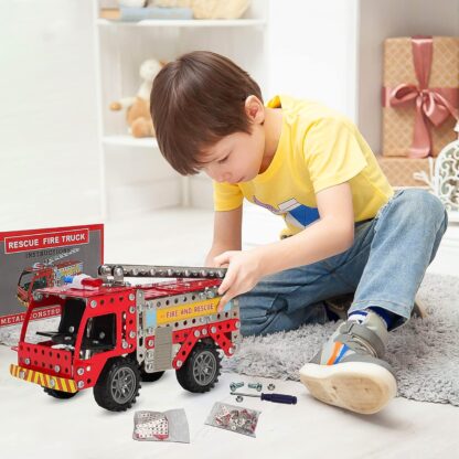 Metal DIY Fire Truck Building Blocks for Kids (Fire Truck / 292pcs of truck tool / 1 Set) - Image 7