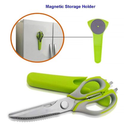 Multi-Purpose Kitchen Shears with Magnetic Holder, Stainless Steel, Red Multifunction Heavy Duty and Kitchen Scissors - Image 6