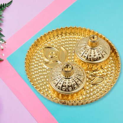 Round Shape Special Puja Thali, Kumkum Thali Holder (1 Pc / Small) - Image 6