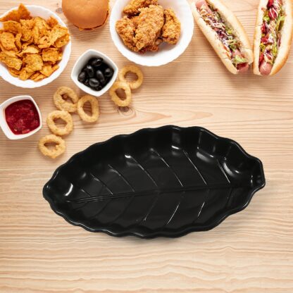 Invitation Round Ceramic Snacks Bowl With Plastic Leaf shape Serving platter Portable, Lightweight Breakfast, Serving Bowl | Ideal for Rice, Pasta, Desserts Home & Kitchen Serving Bowl & platter (8 Pcs set) - Image 6