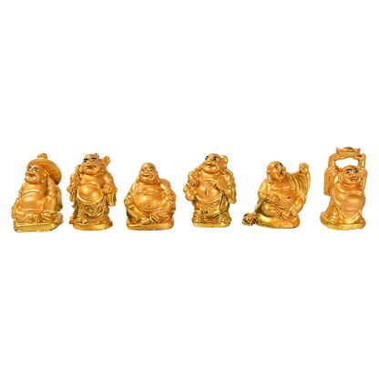 Golden Laughing Buddha Set Of Six Pieces Statue For Happiness, Wealth & Good luck Decor For Wealth and Success (6 Pcs Set) - Image 4