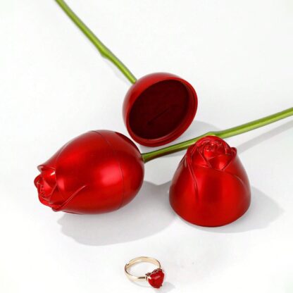 Plastic Red Rose Couple Rings Box-Fancy Rings Box (No Rings Included / 1 pc) - Image 4