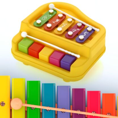 2 in 1 Baby Piano Xylophone Toy for Toddlers, 5 Multicolored Key Keyboard Xylophone Piano, Preschool Educational Musical Learning Instruments Toy for Baby Kids Girls Boys 3+ Years (1 Pc) - Image 3