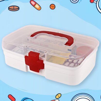 3 Compartment Medical Box, 1 Piece, Indoor Outdoor Medical Utility, Medicine Storage Box, Detachable Tray Medical Box Multi Purpose Regular Medicine, First Aid Box with Handle, Transparent Lid & Color Box  - Image 3