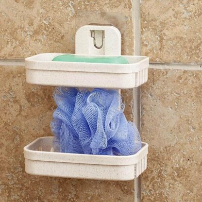 Adhesive Sticker Soap 2 Layer Dish Holder Wall Mounted Bathroom Shower Soap Holder Saver Box Storage Organizer Rack, ABS Plastic (Double Layers / 2 pcs set) - Image 3