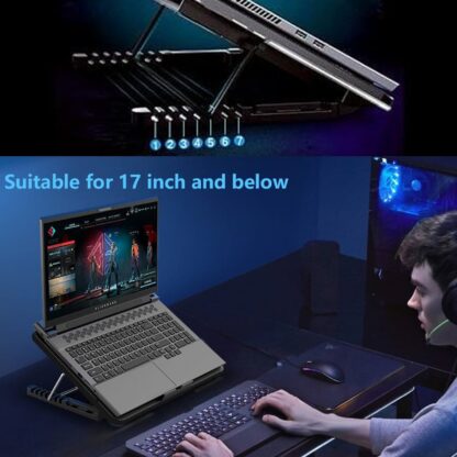 Laptop Cooler Cooling Pad with 2 Quiet Led Fans, Dual USB Ports, Portable Ultra Slim USB Powered 7 Heights Adjustable Laptop Stand for Gaming Laptop - Image 6