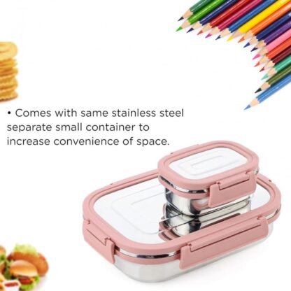 Premium Stainless Steel Leak Proof Air Tight Lunch Boxes (900ML+200ML Approx / 2 Pc Set) - Image 7