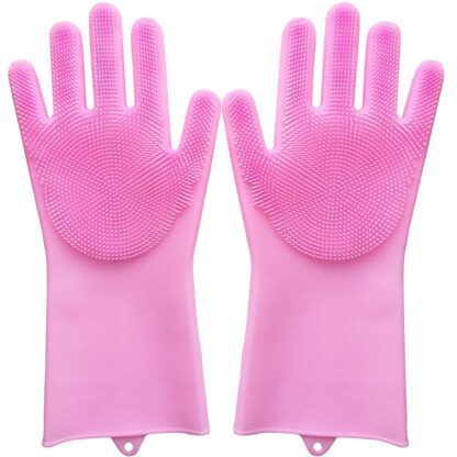 Dishwashing Gloves with Scrubber| Silicone Cleaning Reusable Scrub Gloves for Wash Dish Kitchen| Bathroom| Pet Grooming Wet and Dry Glove (1 Pair, 250 Gm) - Image 4