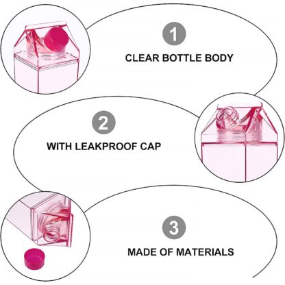 Plastic Milk Carton Colorful Clear Water Bottle, 17 Oz Portable Milk Box Leakproof Square Juice Bottle for Outdoor Sports Travel Camping - Image 8