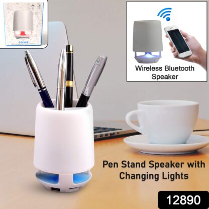 Multifunctional 4 Compartment Pen Holder with Bluetooth Speaker 5 W Bluetooth Speaker Laptop / Desk Speaker / Table Lamp / Night Lamp Smart Color Changing Pen Stand Wireless Bluetooth Speaker - Image 2