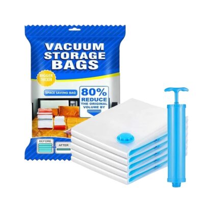 Vacuum Storage Bags with Suction Pump & Shirt clips - Vacuum Bags - Big Capacity Vacuum Seal Bags for Travel Clothes Blankets Pillows, Compression Bags | Space Saver Vacuum Storage Bags (5 Pcs Set) - Image 4