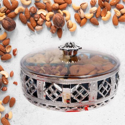 Multipurpose Dry Fruit Box 4 Section Dry Fruit Round Silver Gift Box (1 Pc) - Image 6