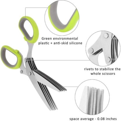 Herb Cutter Scissors 5 Blade Scissors Kitchen Multipurpose Cutting Shear with 5 Stainless Steel Blades & Safety Cover & Cleaning Comb Cilantro Scissors Sharp Shredding Shears Herb Scissors Set - Image 9