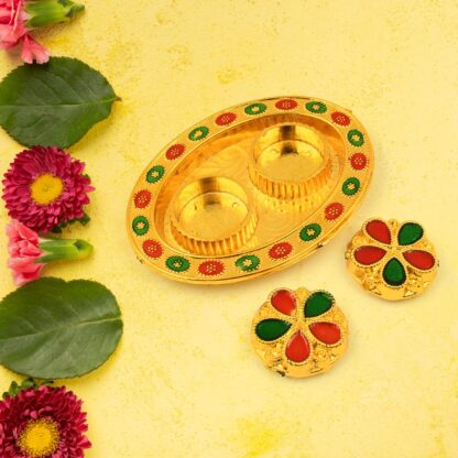 Oval Shape Special Puja Thali (1 Pc / Mix Design) - Image 8