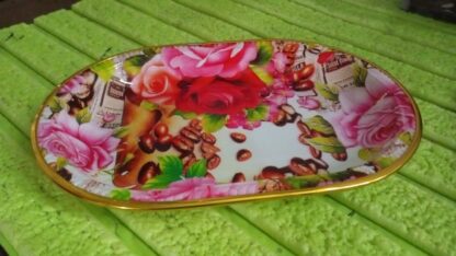 Small Plastic Flower Printed Design Serving Tray (1 Pc / 27 x 18 CM / Mix Color) - Image 8