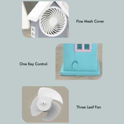 Mini House Fan House Design Rechargeable Portable Personal Desk Fan For Home , Office & Kids Use (Battery Not Include) - Image 9