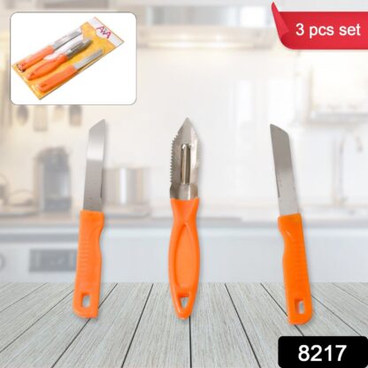 3in1 Multipurpose Stainless Steel Classic Kitchen Knife Set of 3 for Fruits and Vegetable Chopping / Cutting / Peeling, Kitchen Knife / Vegetable Peeler / Plain Knife - Image 2