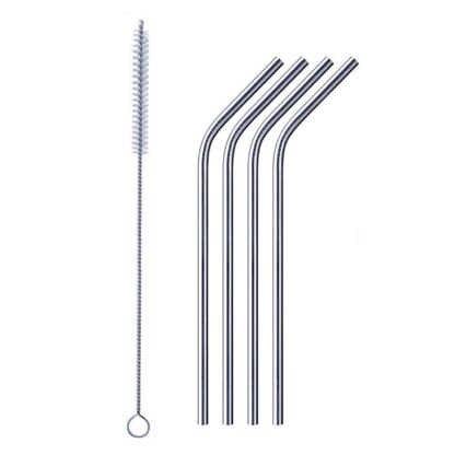 Reusable Stainless Steel Drinking Straws Bent (4 Bent Straws, 1 Brush) - Image 6