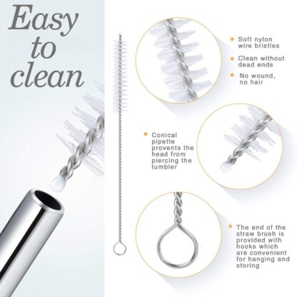 Reusable Stainless Steel Drinking Straws Bent (4 Bent Straws, 1 Brush) - Image 3