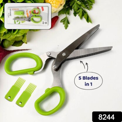 Herb Cutter Scissors 5 Blade Scissors Kitchen Multipurpose Cutting Shear with 5 Stainless Steel Blades & Safety Cover & Cleaning Comb Cilantro Scissors Sharp Shredding Shears Herb Scissors Set - Image 2