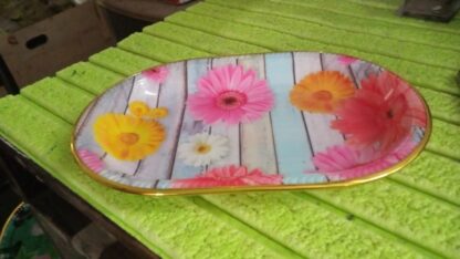 Medium Plastic Flower Printed Design Serving Tray (1 Pc / 31 x 21 CM / Mix Color) - Image 7