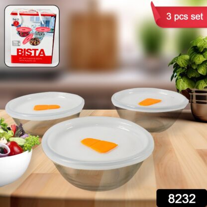 Bista Glass Serving & Mixing Bowls with Plastic Lid | Oven & Microwave Safe & Dishwasher Safe | Scratch Resistant | Transparent | For Household Gift For Birthday (3 Pcs set / 250 ML Approx) - Image 2