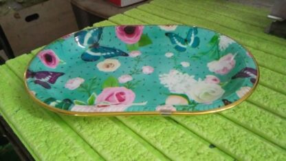 Big Plastic Flower Printed Design Serving Tray (1 Pc / 35 x 24 CM / Mix Color) - Image 8