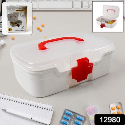 3 Compartment Medical Box, 1 Piece, Indoor Outdoor Medical Utility, Medicine Storage Box, Detachable Tray Medical Box Multi Purpose Regular Medicine, First Aid Box with Handle, Transparent Lid & Color Box  - Image 2