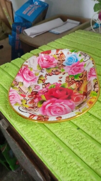 Big Plastic Flower Printed Design Serving Tray (1 Pc / 35 x 24 CM / Mix Color) - Image 9