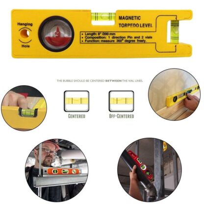 8-inch Magnetic Torpedo Level with 1 Direction Pin, 2 Vials and 360 Degree View - Image 3