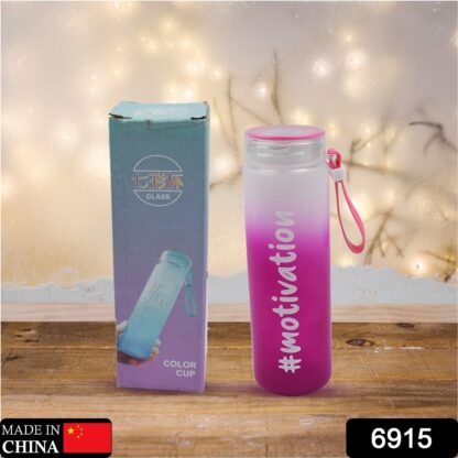 Motivational Glass Water Bottle Colorful potable Water Glass Bottle With Rubber Band, Daily Intake Hourly Water Bottle to Ensure You Drink Enough Water Throughout The Day Reusable Cycling Gym, Workout Fitness Bottle (350 ML) - Image 2