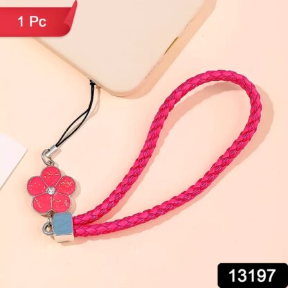 Flower Shape metal alloy pendant Nylon Braided leather hand strap lanyard phone (1 Pc / Multicolor) - Image 2